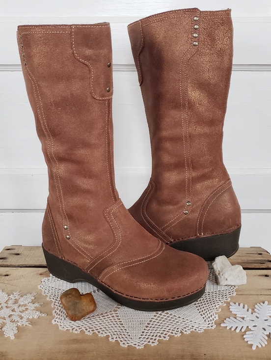 Dansko Shoes - Copper Dansko Retro Boots Shimmer Suede Platform Crepe Disco Tall Boho 38 39